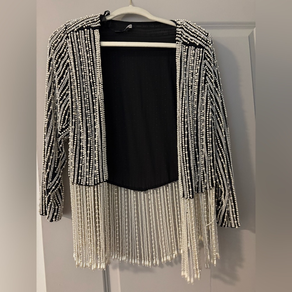 Nasty Gal Black and White Beaded Cardigan